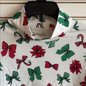 Time and Tru White Long Sleeve Top with Red & Green Bows